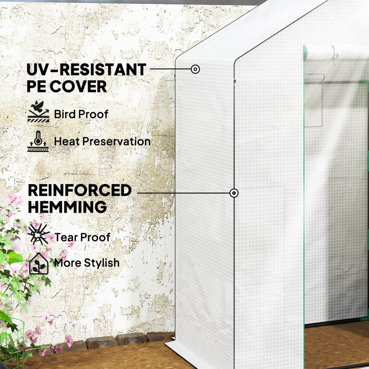 143 x 74cm Walk-In Greenhouse, with Shelves - White