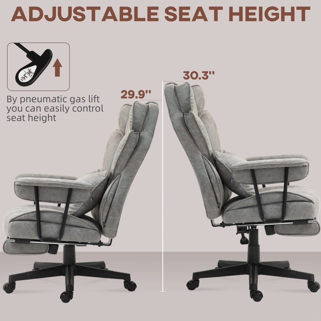 Office Chair with 6 Point Massage and Heat, Ergonomic Desk Chair with Foot Rest, Lumbar Support, Reclining Function and Wide Seat, Height-Adjustable High Back Swivel Rolling for Home, Grey