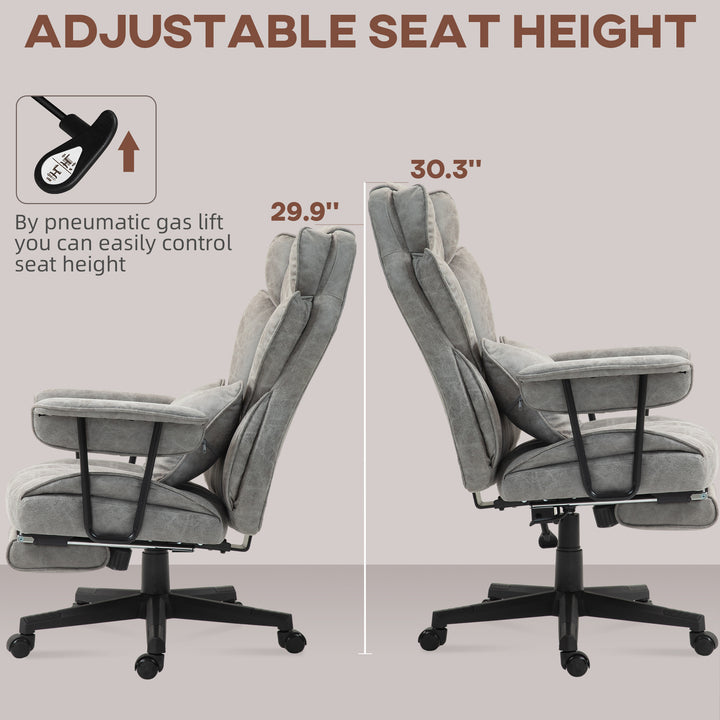 Office Chair with 6 Point Massage and Heat, Ergonomic Desk Chair with Foot Rest, Lumbar Support, Reclining Function and Wide Seat, Height-Adjustable High Back Swivel Rolling for Home, Grey