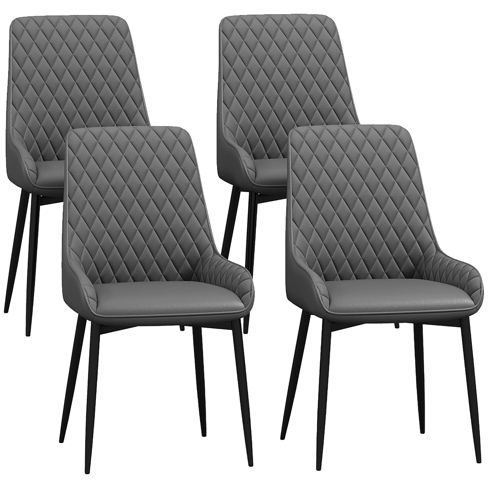 Set of 4 Quilted PU Leather Dining Chairs with Metal Frame 4 Legs Foot Caps Home Seating Modern Stylish Executive, Grey