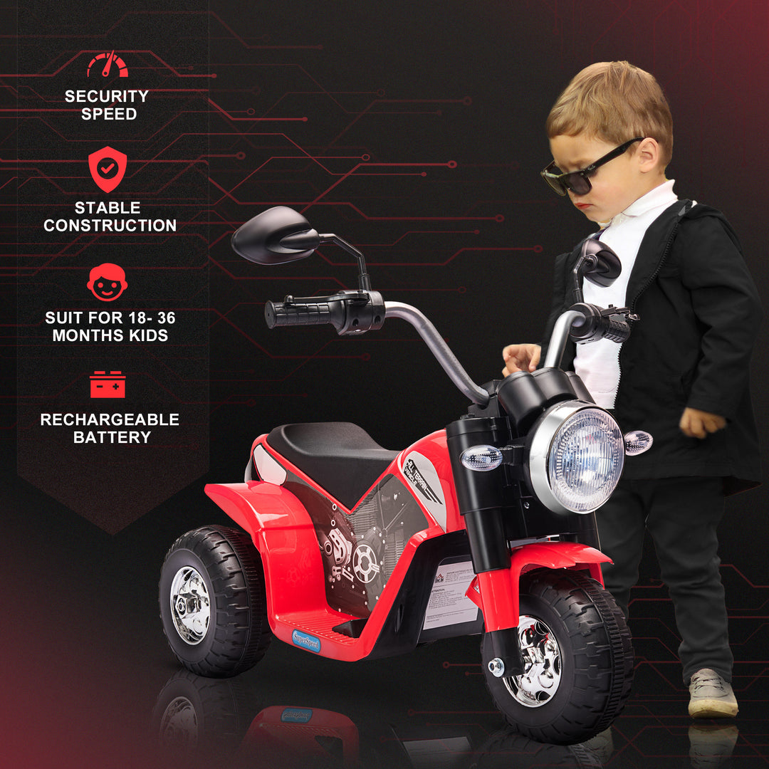 HOMCOM Kids Electric Motorcycle Ride-On Toy 3-Wheels Battery Powered Motorbike Rechargeable 6V w/ Horn Headlights for 18 - 36 Months Red | Aosom UK