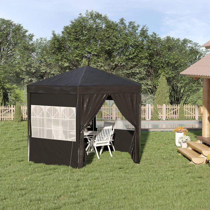 Outsunny Hexagonal Gazebo Canopy Tent, 4m, Party Event Shelter with 6 Removable Side Walls, Windows, Doors, Black