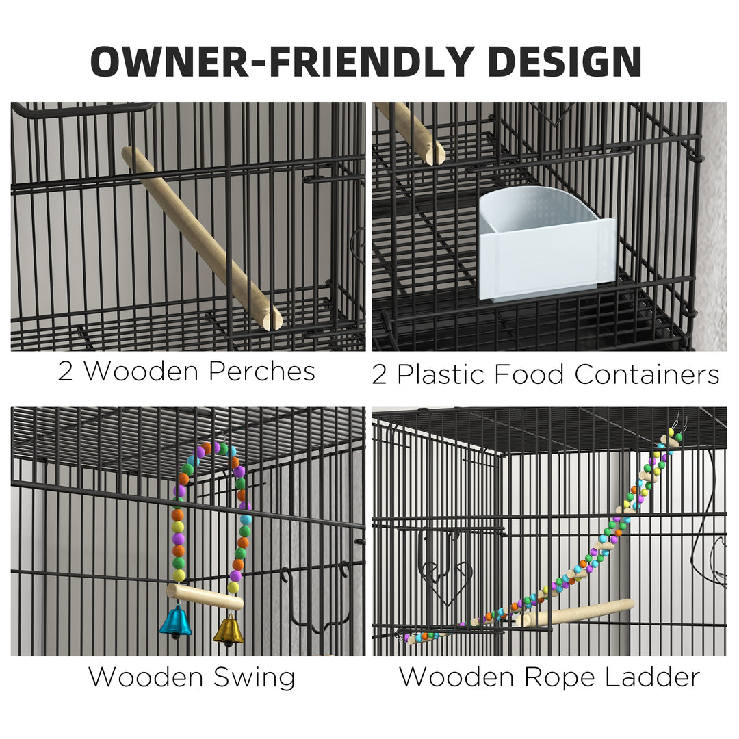 Two-Tier Bird Cage on Wheels, with Stand, for Small Birds