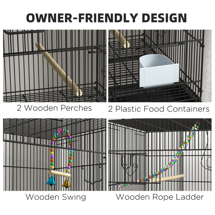 Two-Tier Bird Cage on Wheels, with Stand, for Small Birds
