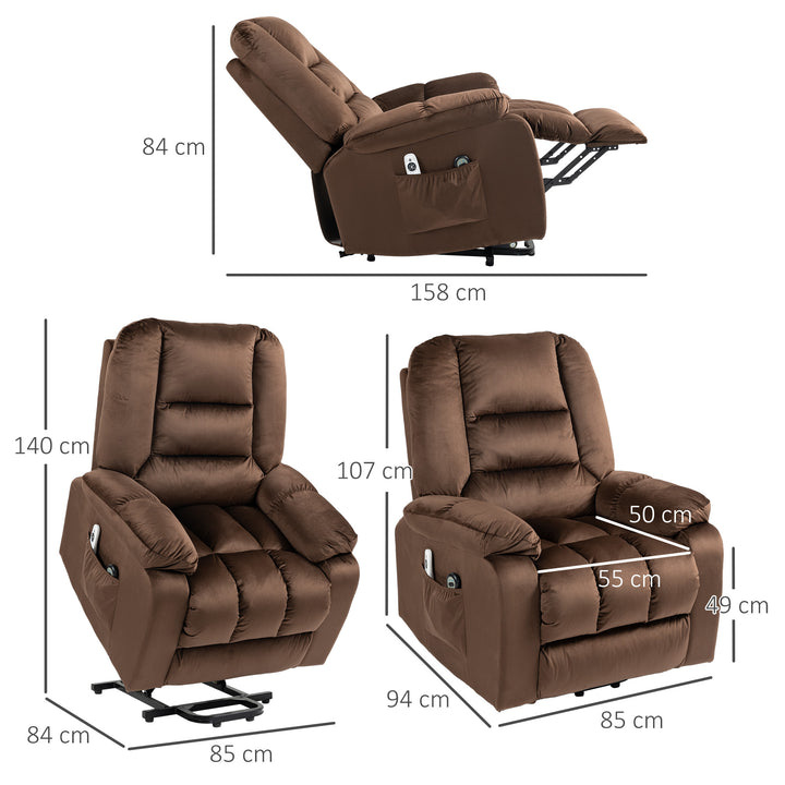 HOMCOM Lift Chair, Quick Assembly, Electric Riser and Recliner Chair with Vibration Massage, Heat, Side Pockets, Brown | Aosom UK