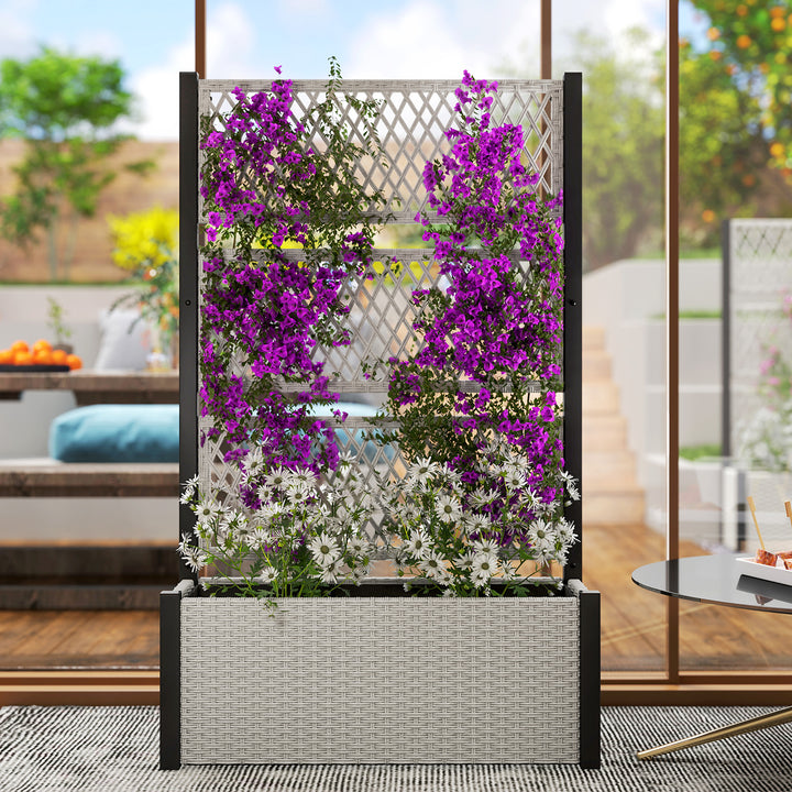 Garden Planter Box with Trellis, Liner for Climbing Plants, Vegetables, Flowers, 90 x 35 x 148 cm, Mixed-grey