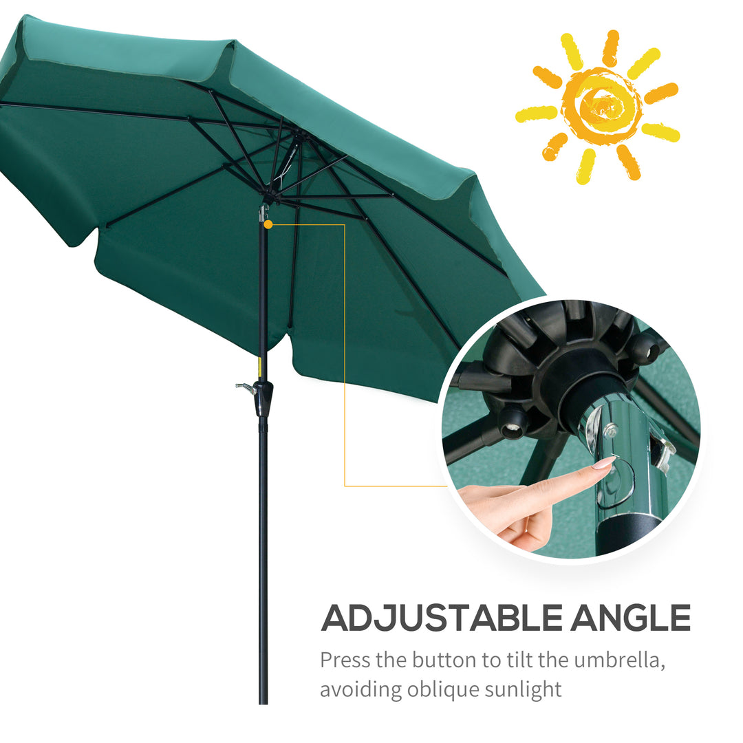 2.7m Patio Parasol Garden Umbrellas Outdoor Sun Shade Table Umbrella with Tilt, Crank, 8 Ribs, Ruffles, Green
