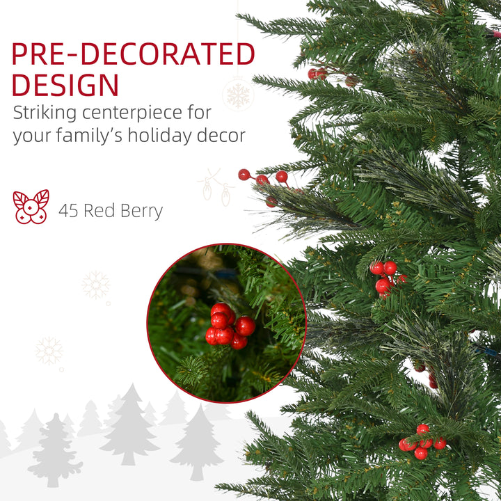 7ft Pencil Artificial Christmas Tree with Realistic Branches, Red Berries, Auto Open, Green
