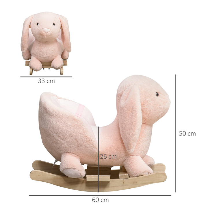 Kids Rocking Rabbit, Plush Rocking Horse Ride-On w/ Sound, Wood Base, Seatbelt, for Ages 18-36 Months, Pink