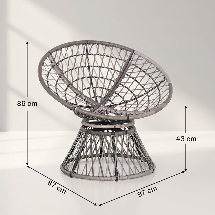 360° Swivel Rattan Moon Bowl Chair Round Lounge Garden Wicker Basket S
