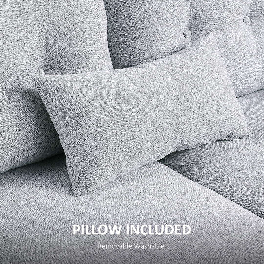 2 Seater Sofa with Spring Cushion, Fabric Sofa with Wooden Legs, Modern Love Seat for Living Room, 140cm Width Tufted Couch for Bedroom, Light Grey