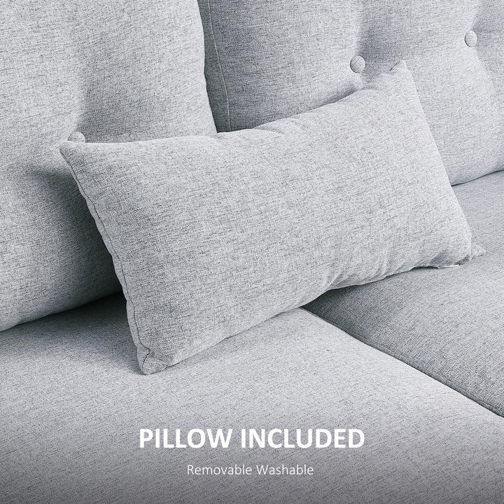 2 Seater Sofa with Spring Cushion, Fabric Sofa with Wooden Legs, Modern Love Seat for Living Room, 140cm Width Tufted Couch for Bedroom, Light Grey