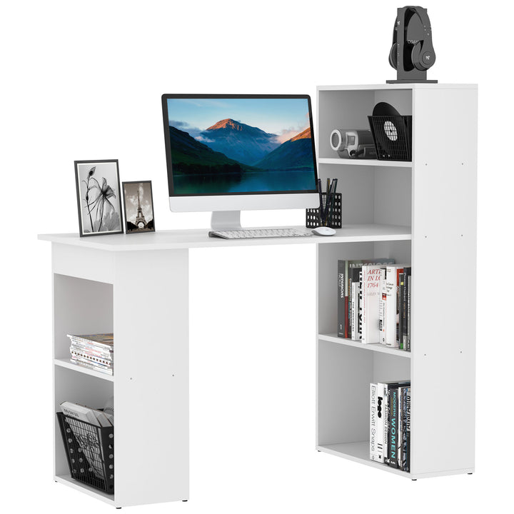 HOMCOM 120cm Modern Computer Desk Bookshelf  Writing Table Workstation PC Laptop Study Home Office 6 Shelves White | Aosom UK