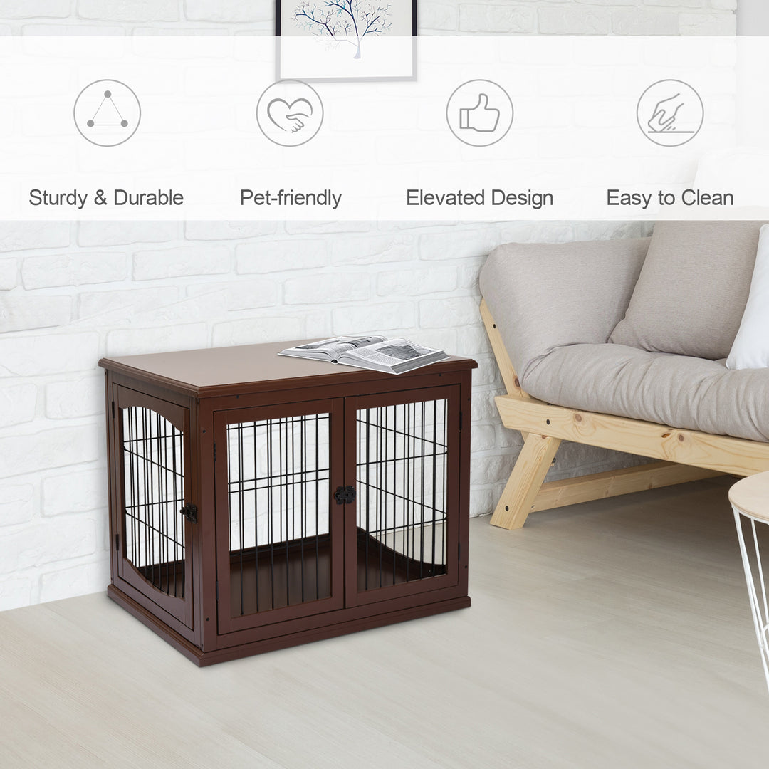 PawHut 66cm Modern Indoor Pet Cage w/ Metal Wire 3 Doors Latches Base Small Animal House Tabletop Crate Decorative Stylish Brown