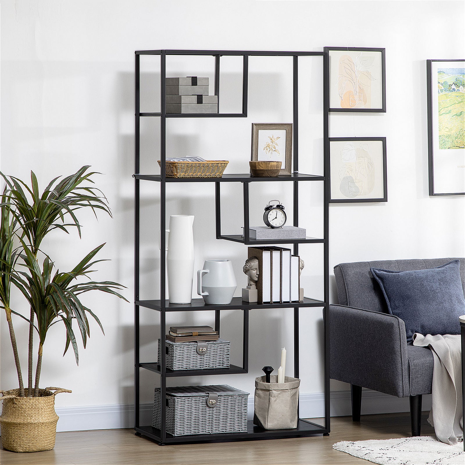 Industrial Accent Display Rack 7 Tier Bookcase, Display Rack for Livin