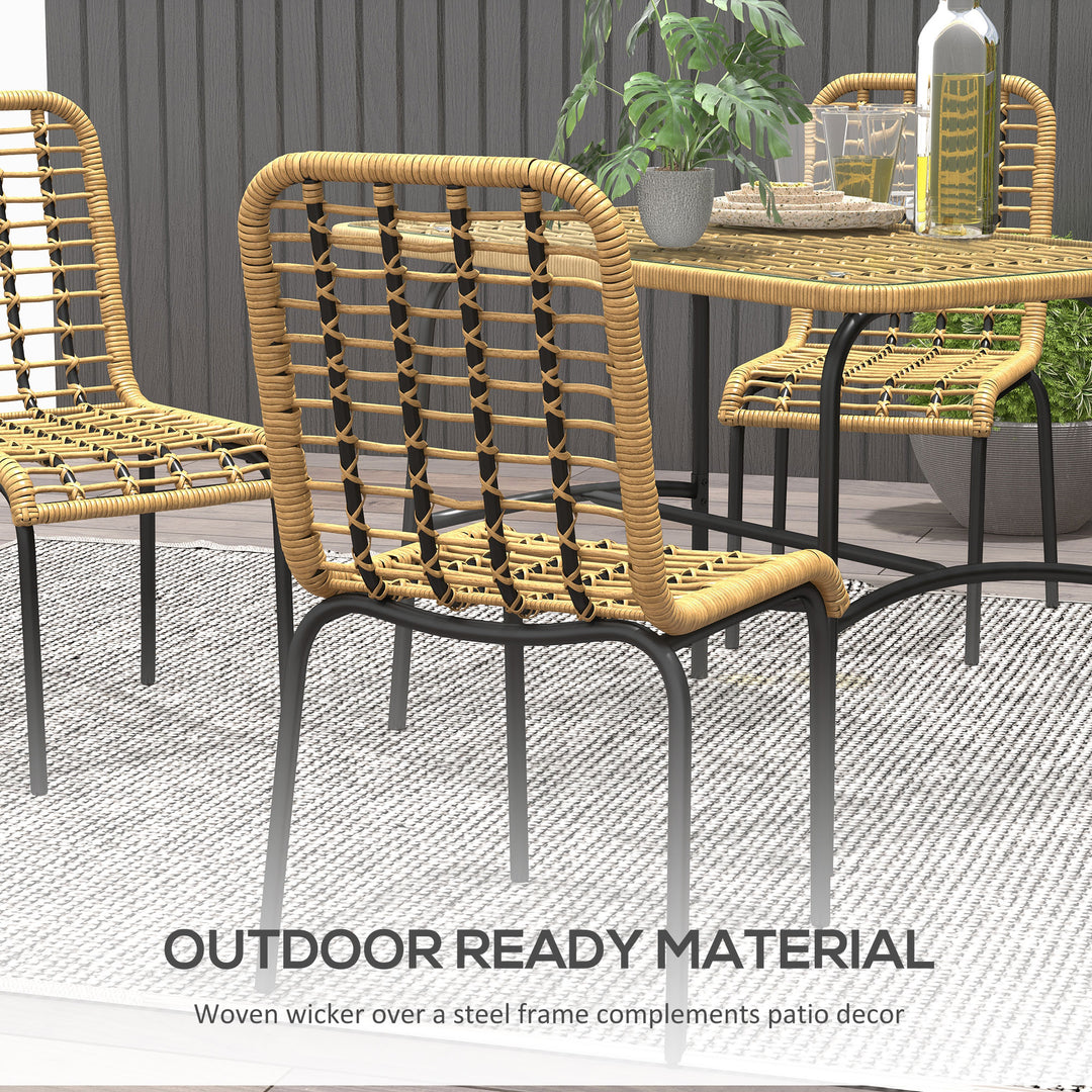 Outsunny 5 Pcs Rattan Outdoor Dining Set Patio Conservatory w/ Tempered Glass Tabletop Hollowed