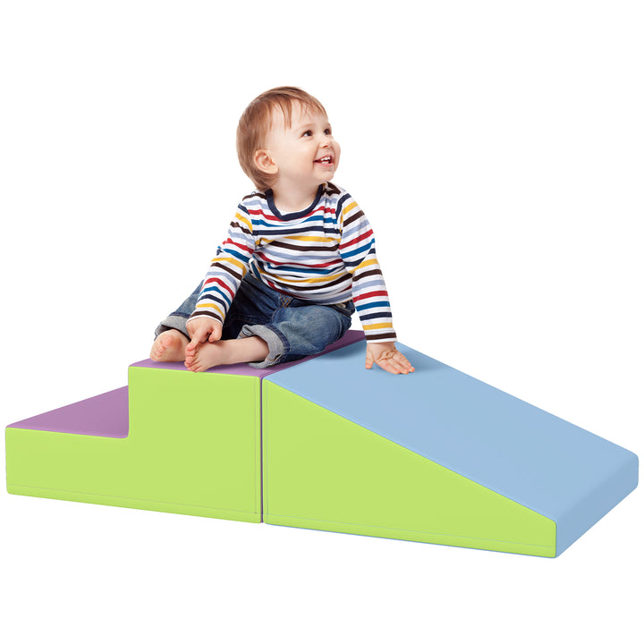 HOMCOM 2 Piece Soft Play Set for Toddler Climb and Crawl, for 12-36 Months, Blue | Aosom UK