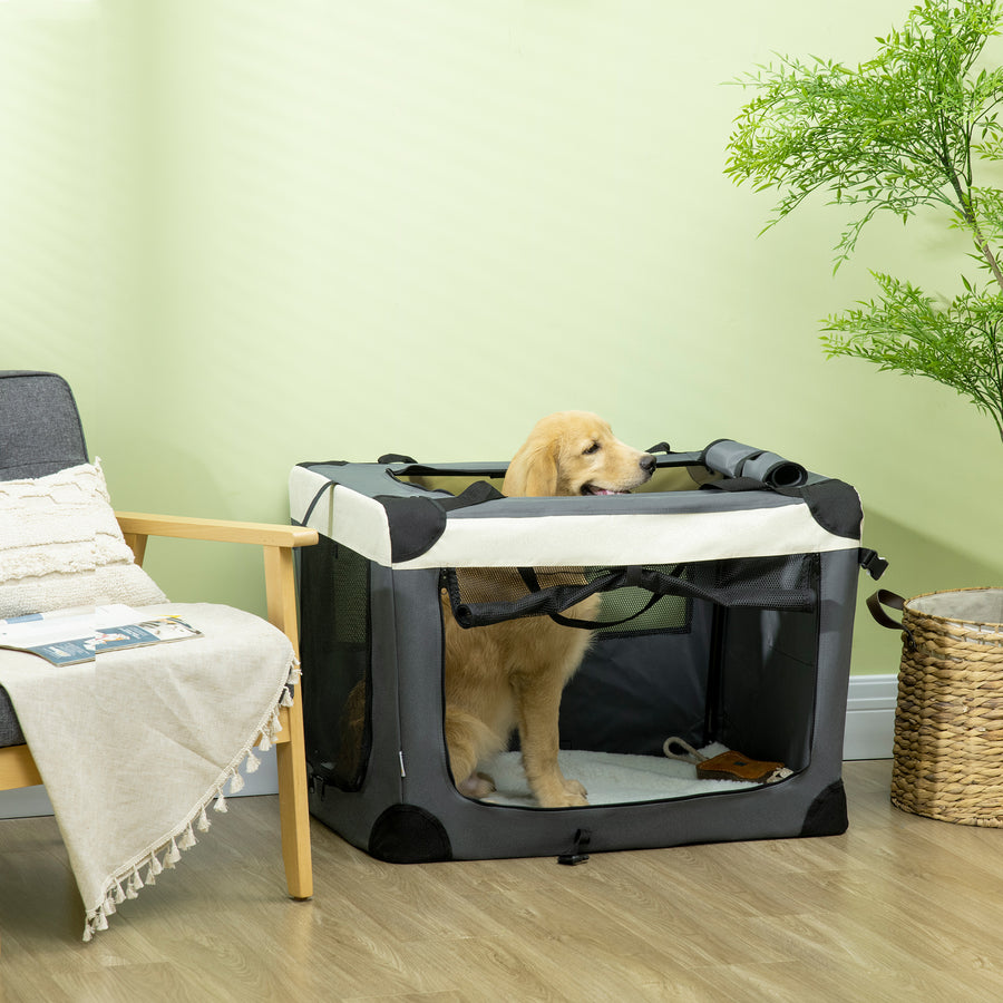 81cm Foldable Pet Carrier, with Cushion, for Medium Dogs and Cats - Grey