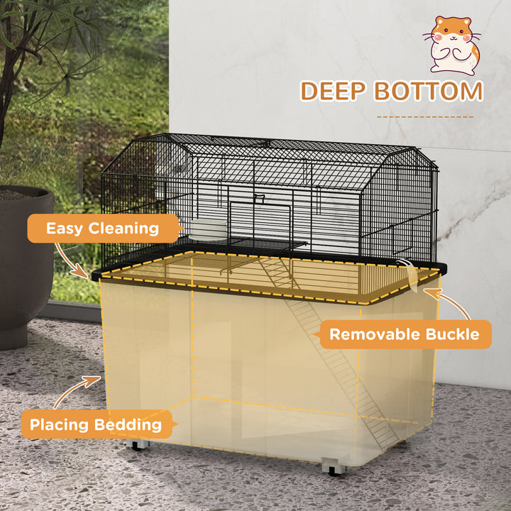 PawHut Two-Tier Gerbil Cage, Hamster Cage for Dwarf Hamster, Syrian Hamster w/ Wheels, Deep Bottom, Food Dish, Water Bottle