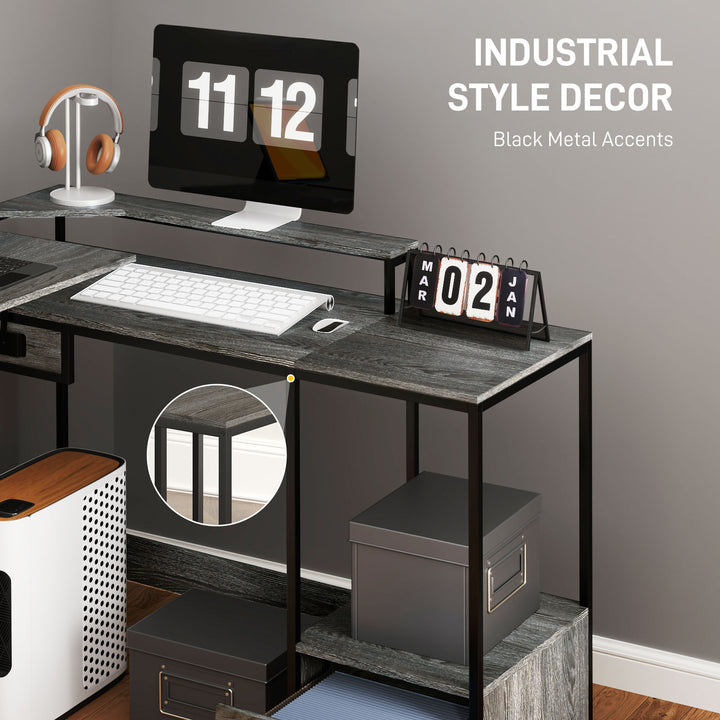 Industrial 'L' Shaped Multi-Work Desk - Charcoal Grey