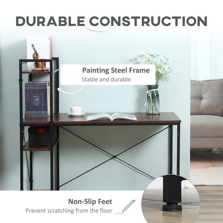 MCL Reversible Computer Desk with Storage Shelves on Left or Right, Industrial Reversible Writing Desk for Home Office, Study, Easy Assembly, 120 x 64 x 121cm, Rustic Brown and Black