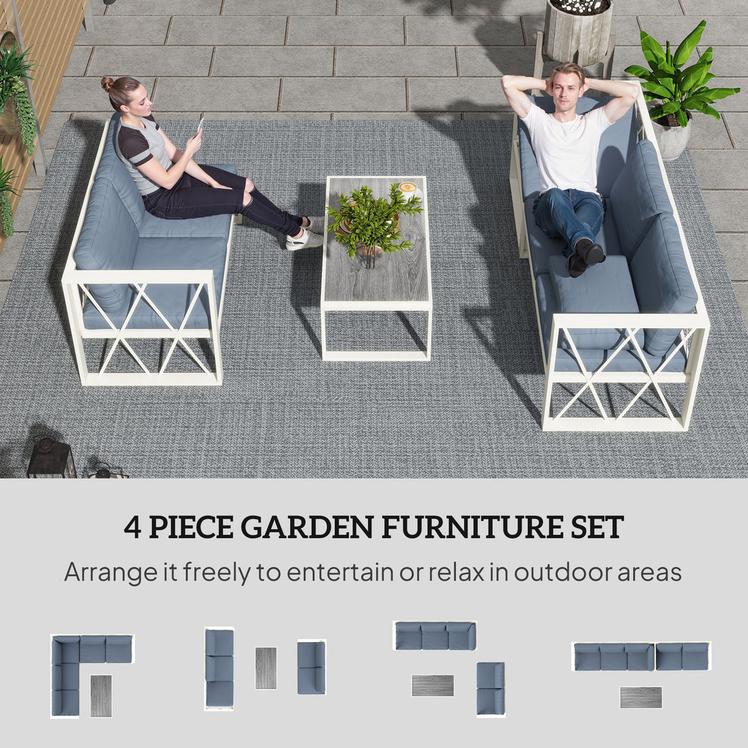 Four-Piece L Shaped Garden Furniture Set with 5-Level Adjustable Lounger - Grey