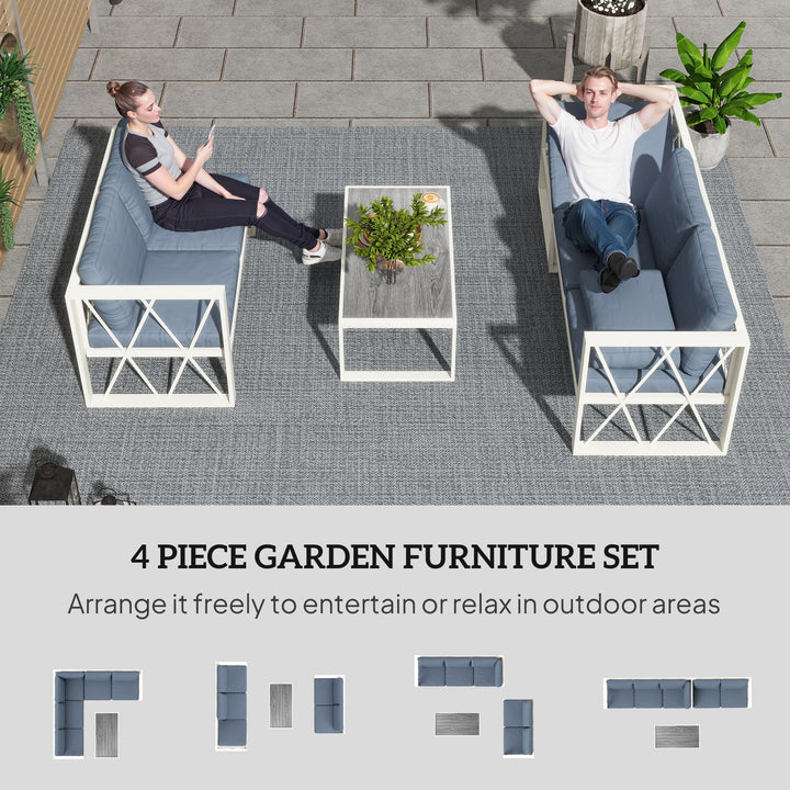 Four-Piece L Shaped Garden Furniture Set with 5-Level Adjustable Lounger - Grey
