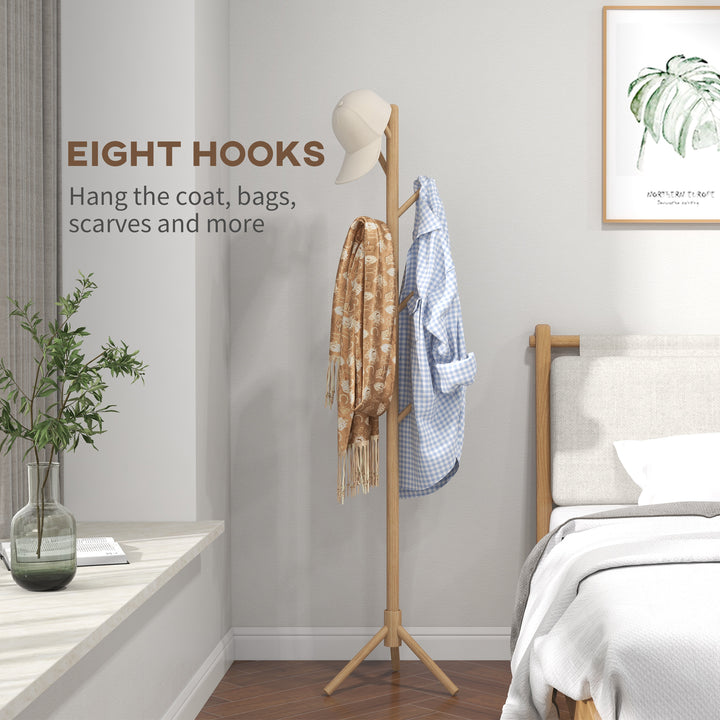 HOMCOM Eight-Hook Wooden Coat Rack - Natural | Aosom UK