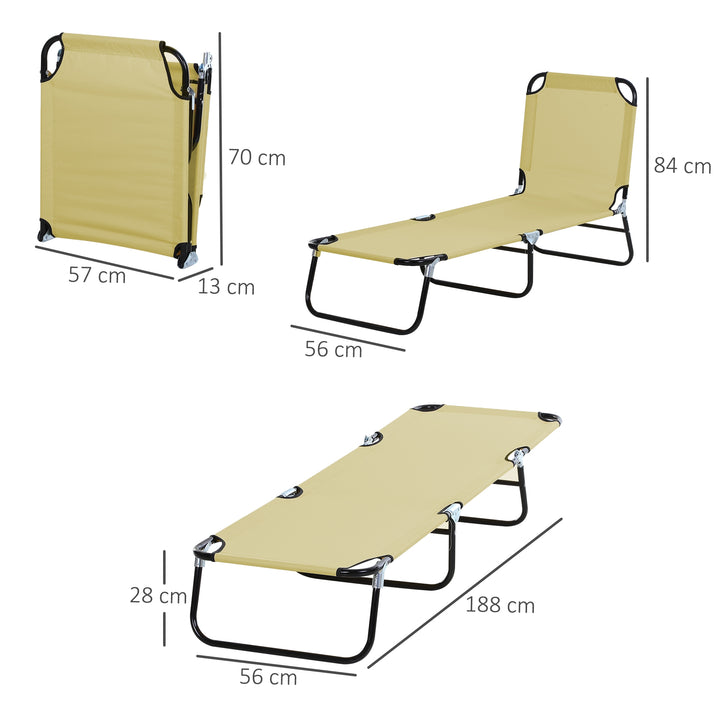 Foldable Sun Lounger with 5-Position Adjustable Backrest, Outdoor Portable Recliner Chaise Lounge Chair with Breathable Mesh Fabric, Beige