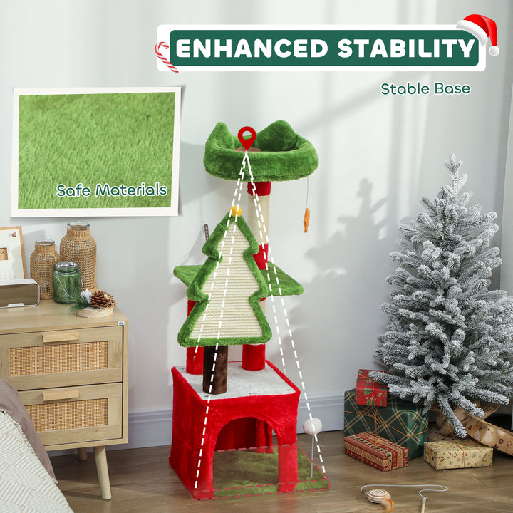 Christmas Cat Tree, 120cm Cat Tower with Scratching Post &amp; Board, Plat
