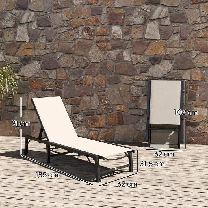 Folding Sun Lounger, 5-Position Adjustable Garden Chaise Lounge Sunbed, Steel Frame Reclining Chair for Beach, Porch, Patio, Camping, Khaki