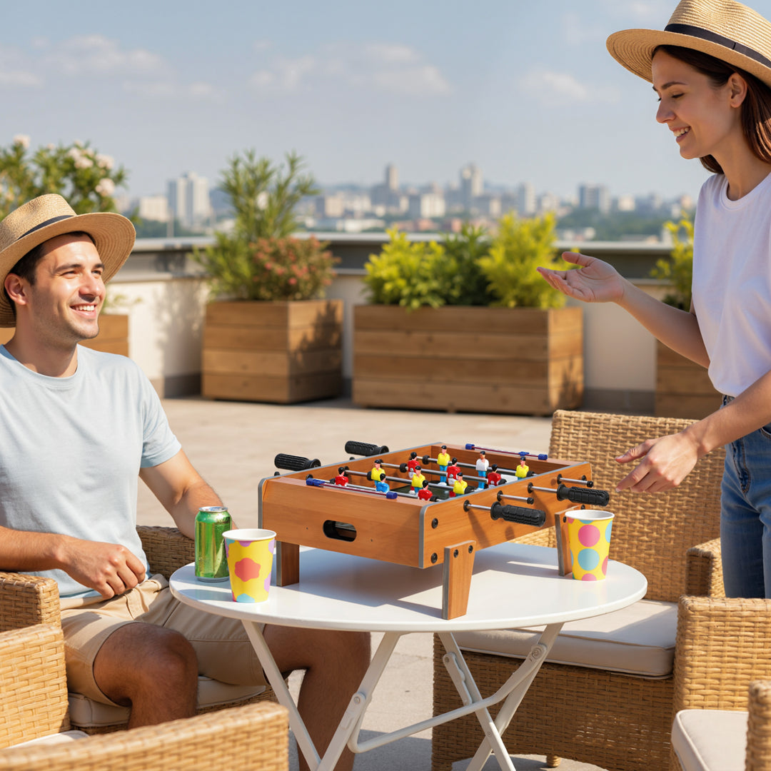 MCL 20 in Table-top Football Table with Stainless Steel Rods, Compact Foosball Table for Kids and Adults, All-Inclusive Foosball Game Set for Indoor, Nature Wood Finish