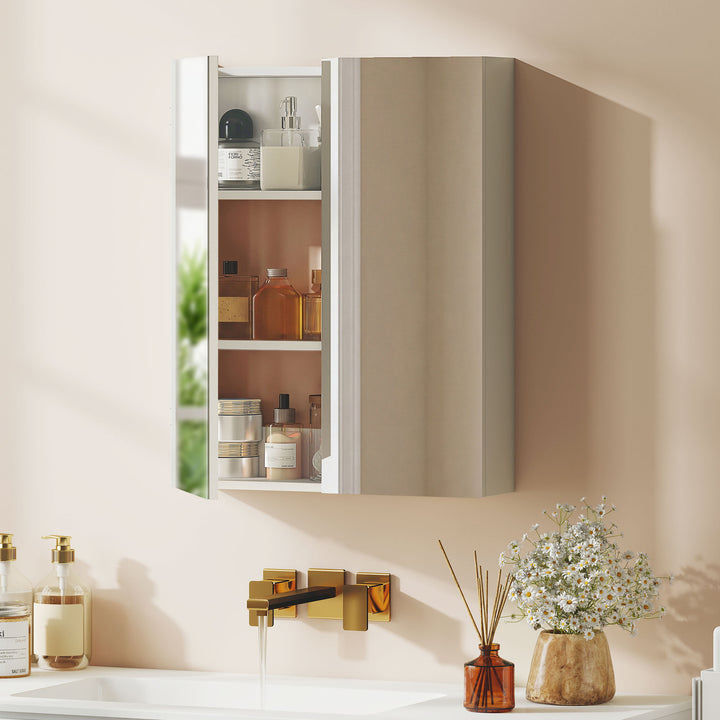 Wall Mounted Bathroom Mirror Storage Cabinet w/ Door Adjustable Shelf,