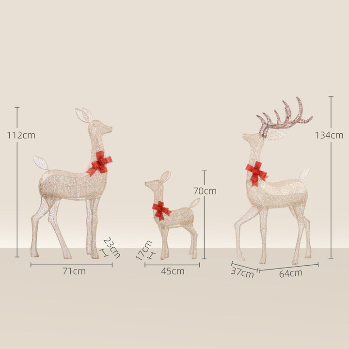 Lighted Reindeer Christmas Decorations Outdoor, 3-Piece Light Up Deer 