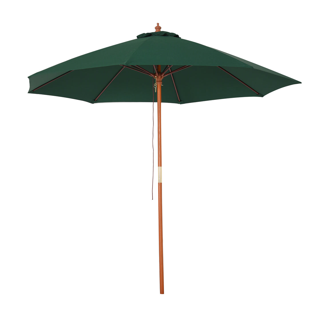 MCL 2.5m Garden Parasol Umbrella, Outdoor Market Table Umbrella with Wooden Pole & 8 Fibre Glass Ribs, Round Sun Shade Canopy, Green