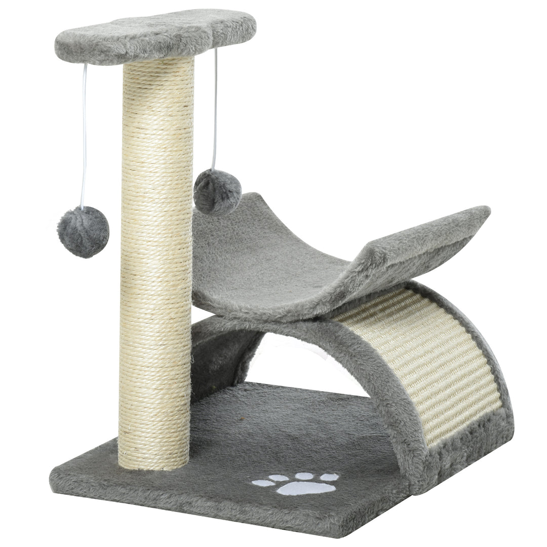 PawHut Kitten Activity Tree with Sisal Scratching Posts, Compact Cat Play Tower with Rotating Bar, Tunnel, Grey | Aosom UK