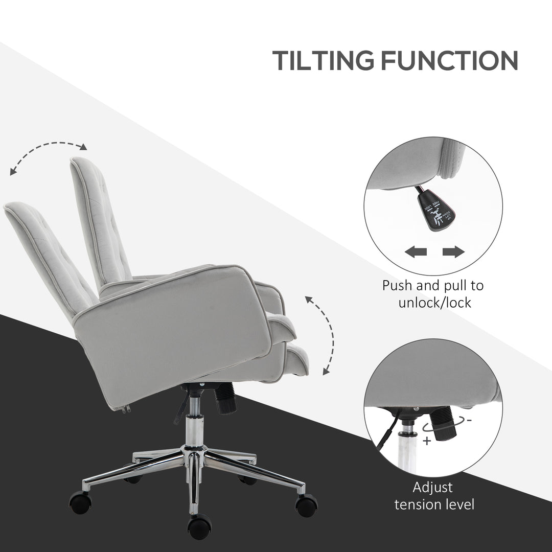 Linen Computer Chair with Armrest, Modern Swivel Chair with Adjustable Height, Light Grey