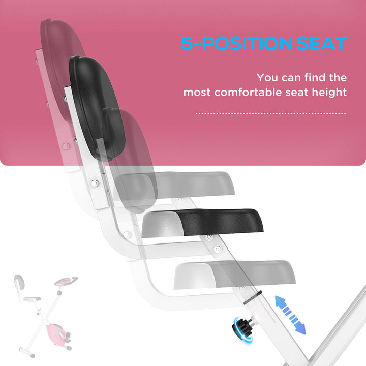 MCL Folding Exercise Bike, Fitness Bicycle Indoor Trainer, 8-Level Magnetic Resistance Adjustable, with LCD Monitor, Pulse Sensor, Pink