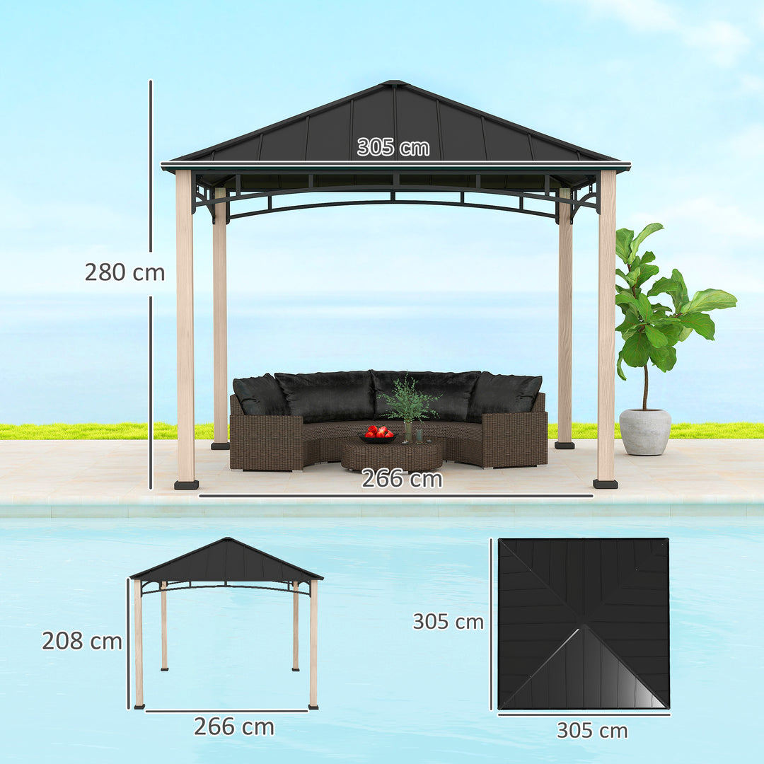 3 x 3 m Decorative Metal Gazebo - Black/Wood-Effect