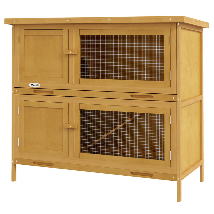 PawHut Two-Tier Rabbit Hutch, with Removable Trays, for 1-2 rabbits - Brown