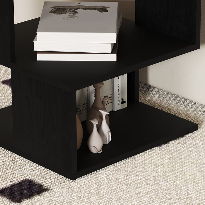 Set of 2 Side Table Square Coffee Table, Modern End Table with 2 Tier Storage Shelves for Living Room, Bedroom, Black