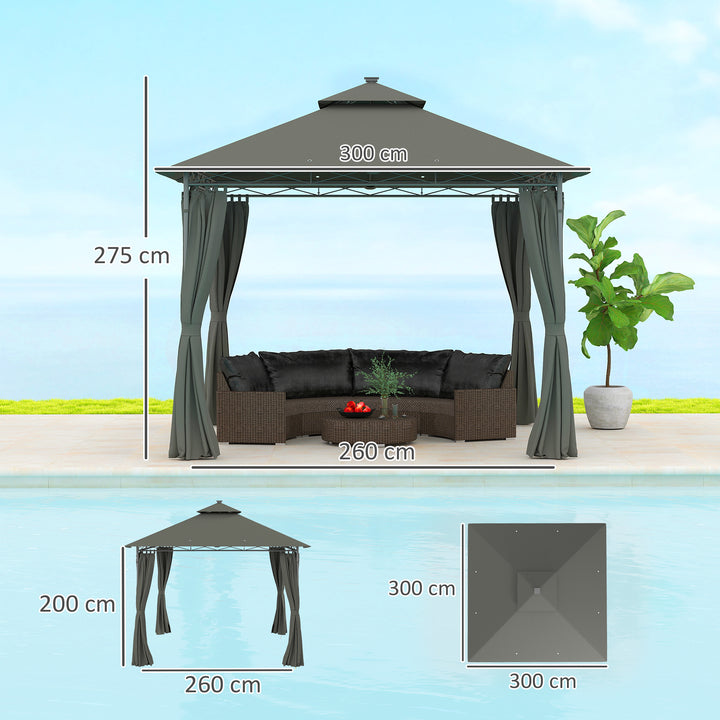 3 x 3 m Solar LED Metal Gazebo - Dark Grey