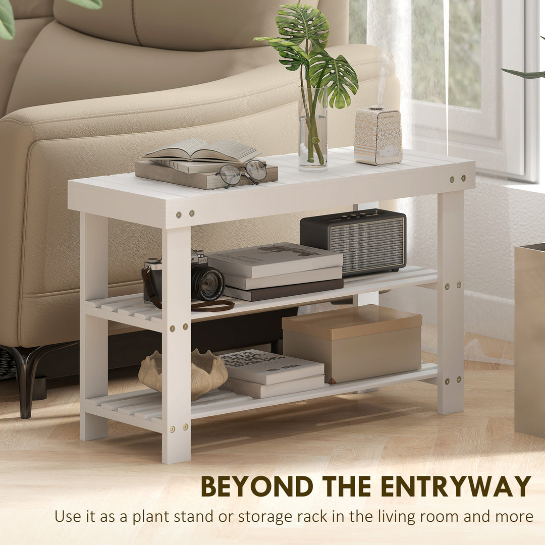 Two Shelf Bamboo Shoe Storage Bench - Natural Finish