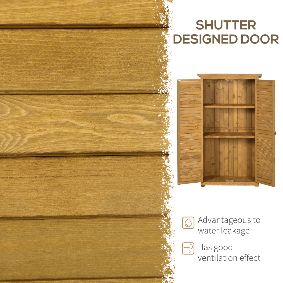 MCL Wooden Garden Storage Shed, Compact Utility Sentry Unit, 3-Tier Shelves Tool Cabinet Organizer with Asphalt Roof and Shutter Design, 87cm x 47cm x 160cm