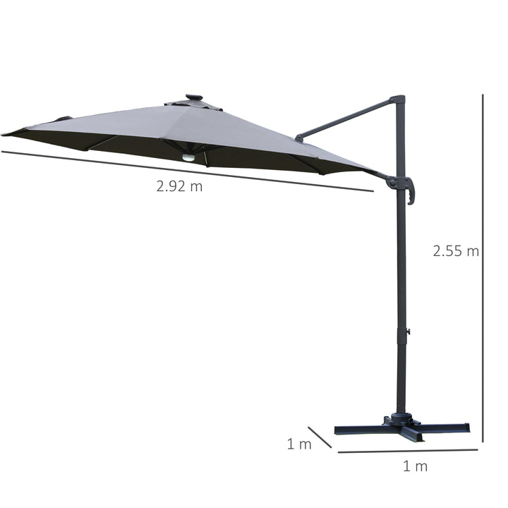 3(m) LED Cantilever Parasol Outdoor Sun Umbrella w/ Base Solar Lights Grey