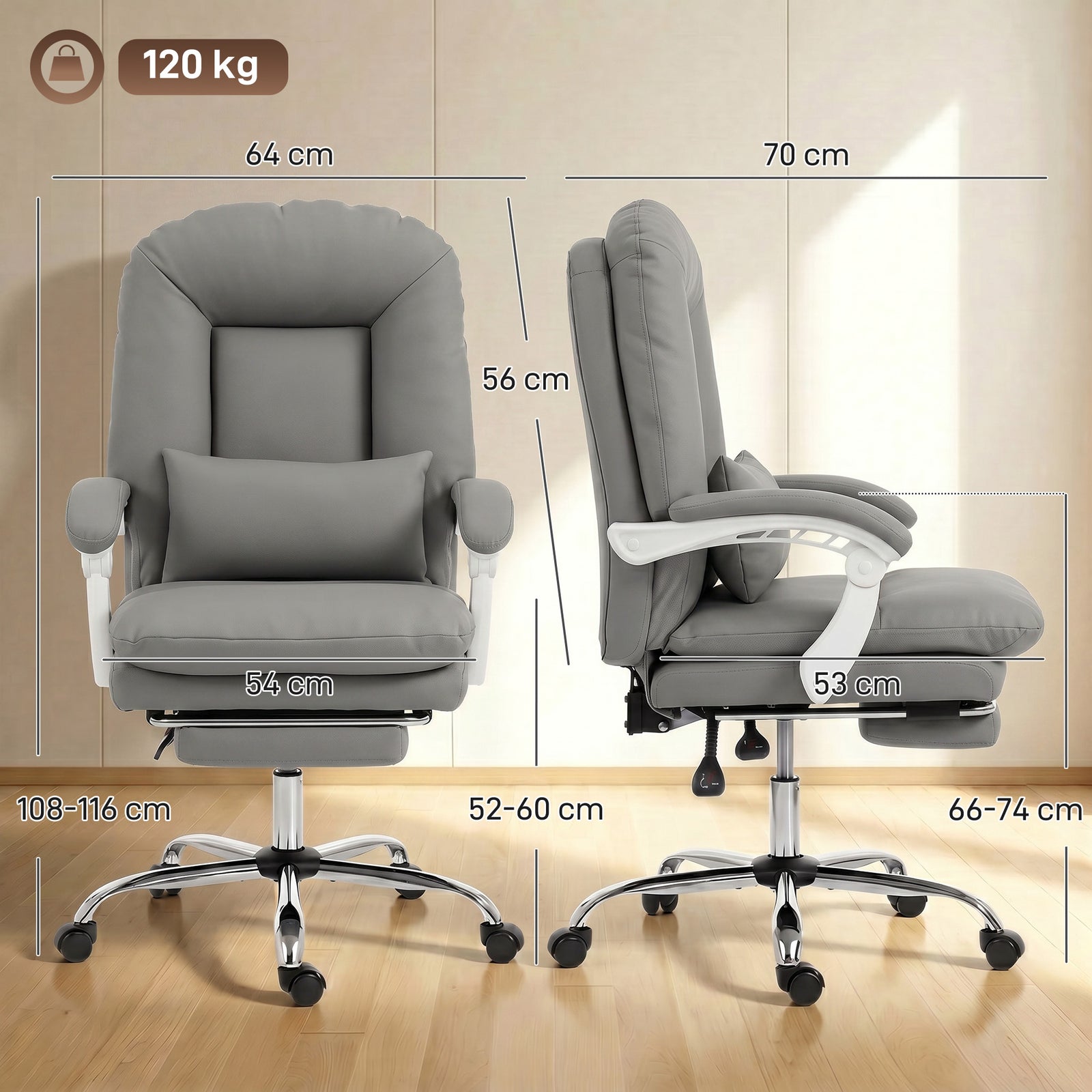 Ergonomic Executive Office Chair, Reclining Desk Chair with Lumbar Sup