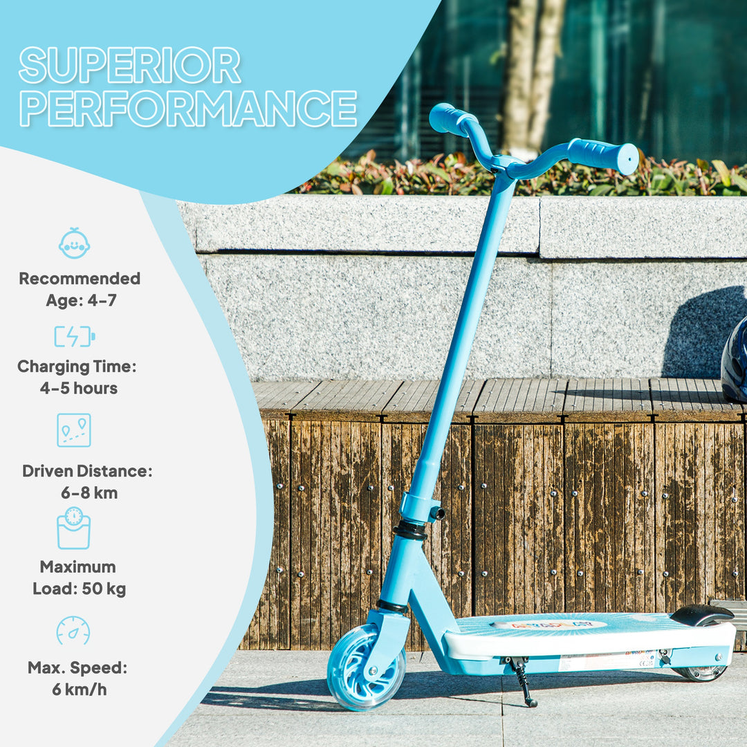 AIYAPLAY Electric Scooter for Kids Aged 4-7 Years, with Flashing LED Lights, Rear Auxiliary Wheels, Blue