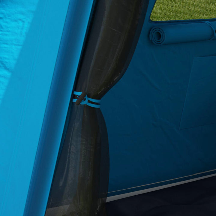 Inflatable Camping Tent w/ Hand Pump, Easy Setup 1/2 Person Blow Up Tent Waterproof 190T Taffeta w/ Mesh Windows, Doors and Carry Bag, Light Blue