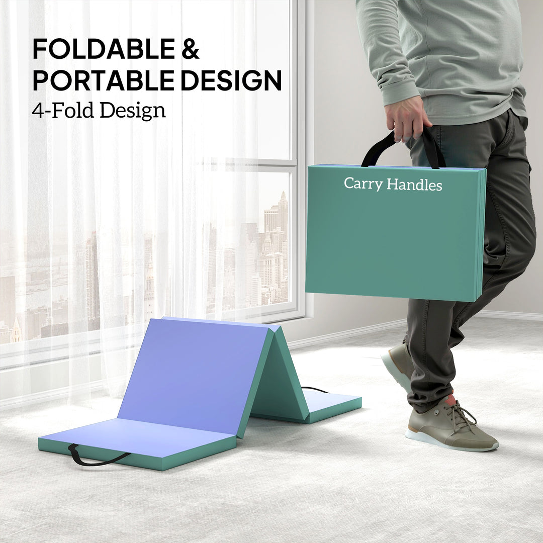 Foldable Gymnastics Mat, 6 ft Long &amp; Four Folding Thick Exercise Tumbl