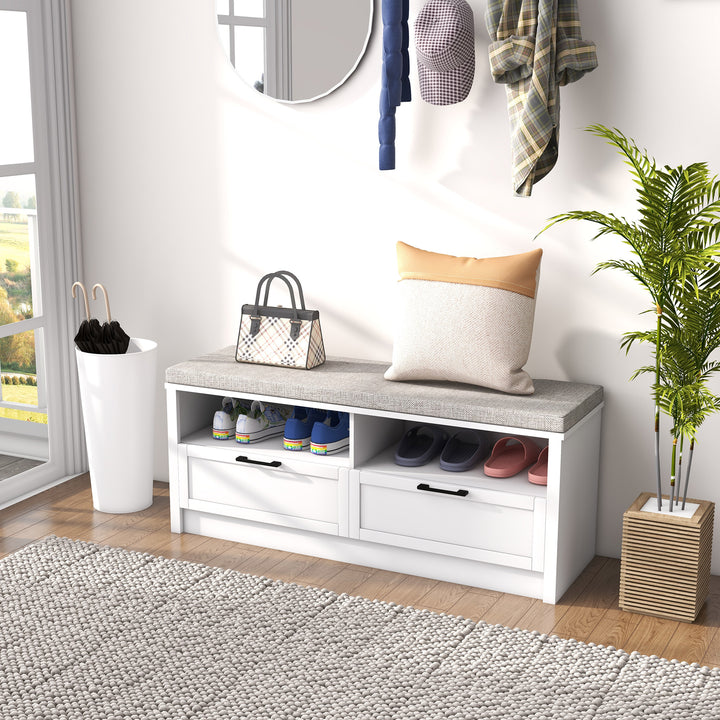 HOMCOM Entryway Bench: Padded Seating with Storage Drawers, Hallway Organiser, Beige | Aosom UK